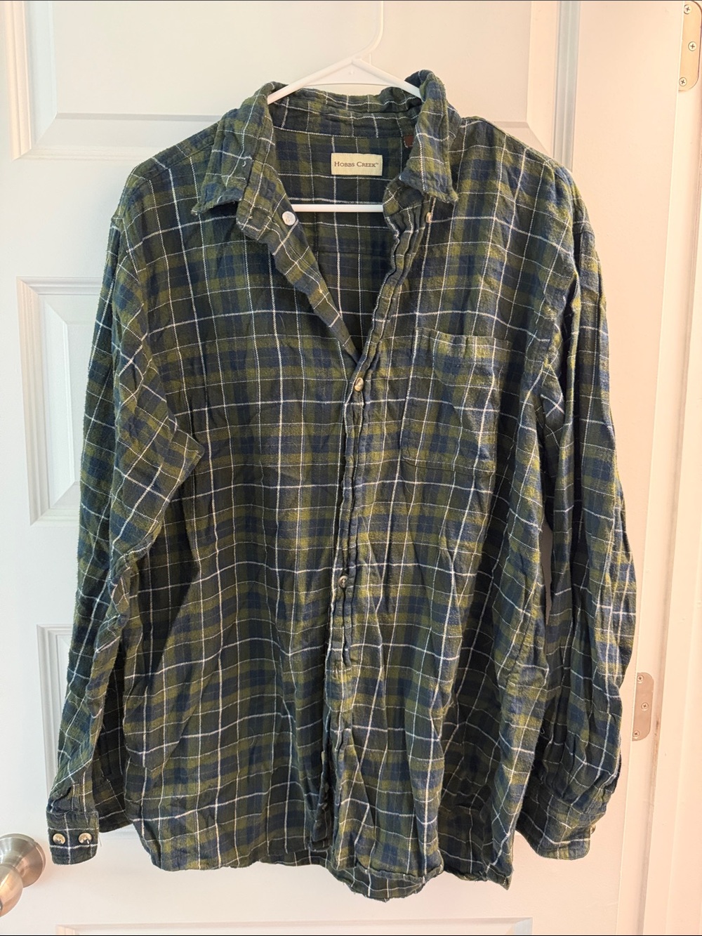 Men's Olive and Navy Plaid Button-Down Shirt by Mossy Creek